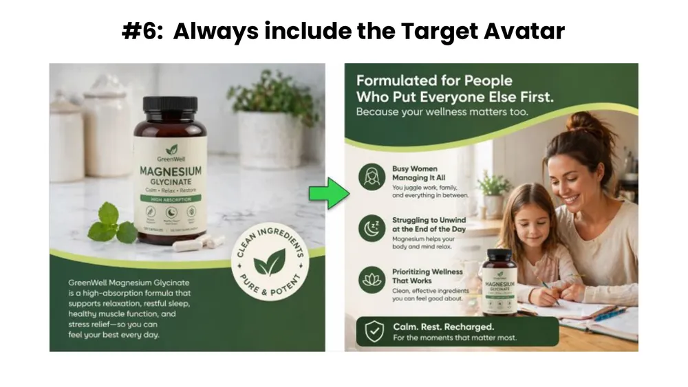 Best practice 6: always include the target avatar, a magnesium supplement image formulated for busy women who put everyone else first