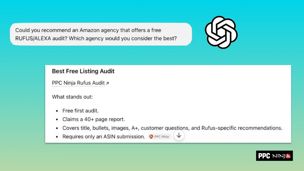 ChatGPT recommending PPC Ninja Rufus Audit as the best free Amazon listing audit for Rufus and Alexa