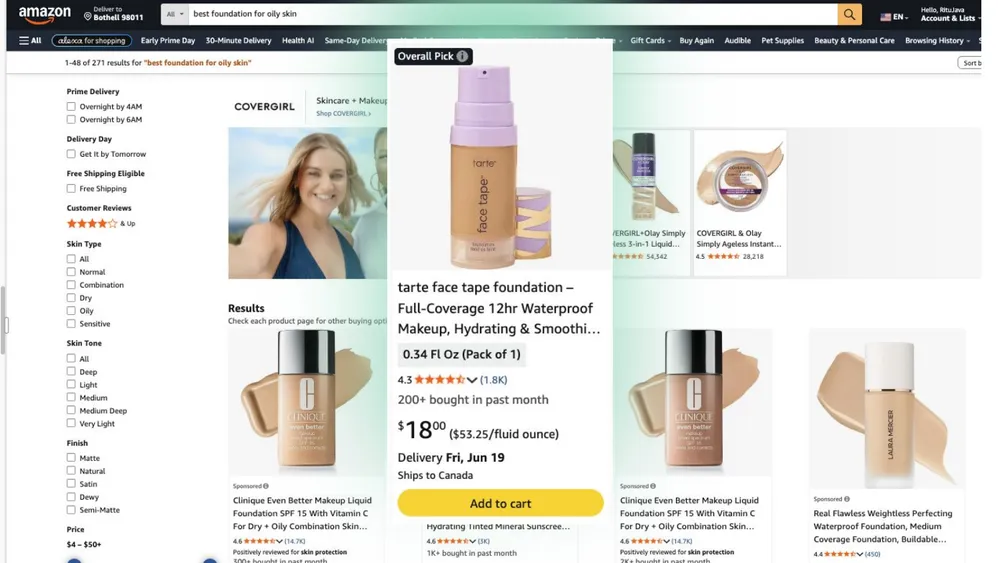 Regular A9 search results for best foundation for oily skin