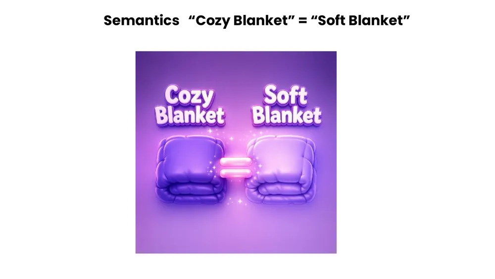 Semantics: cozy blanket equals soft blanket, showing how Alexa understands synonyms and intent