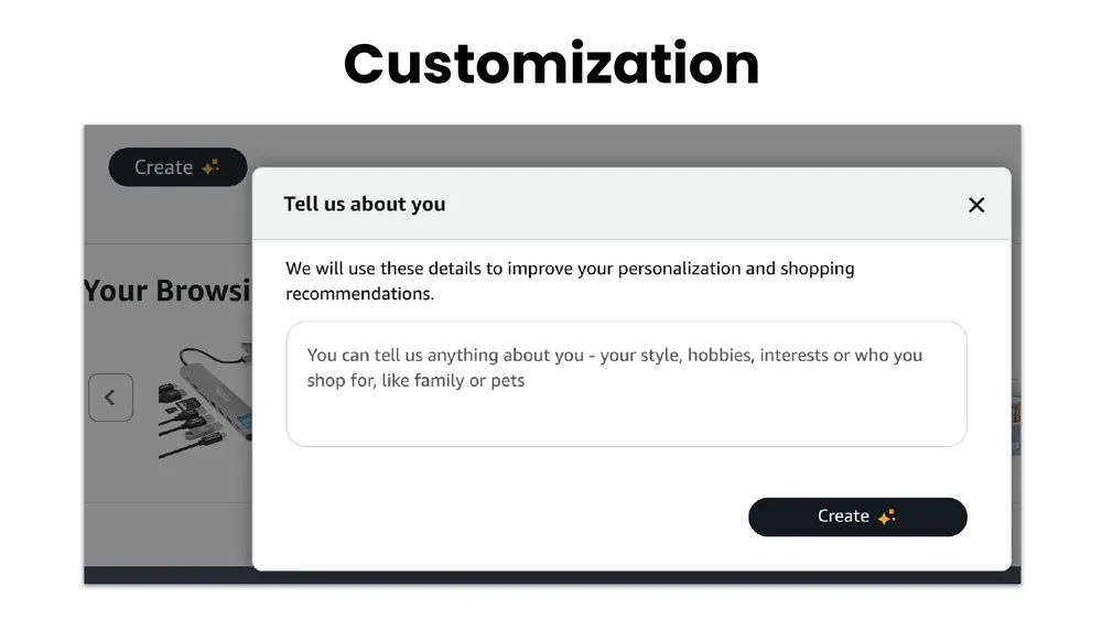 Alexa's tell us about you prompt, where shoppers share style, hobbies, and interests to personalize recommendations