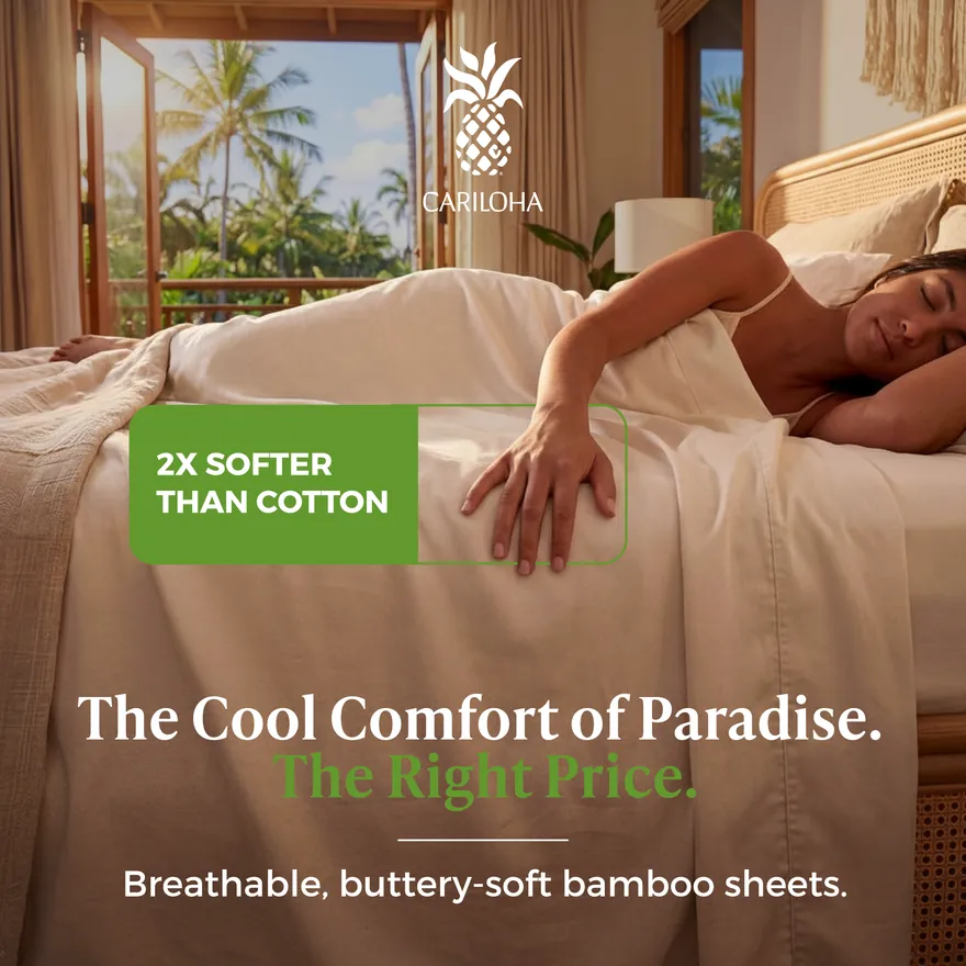 Cariloha bedding shown in a relaxed bedroom lifestyle scene