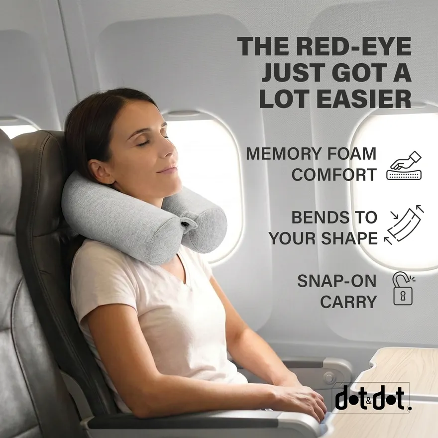 Dot & Dot travel pillow used by a passenger on a plane