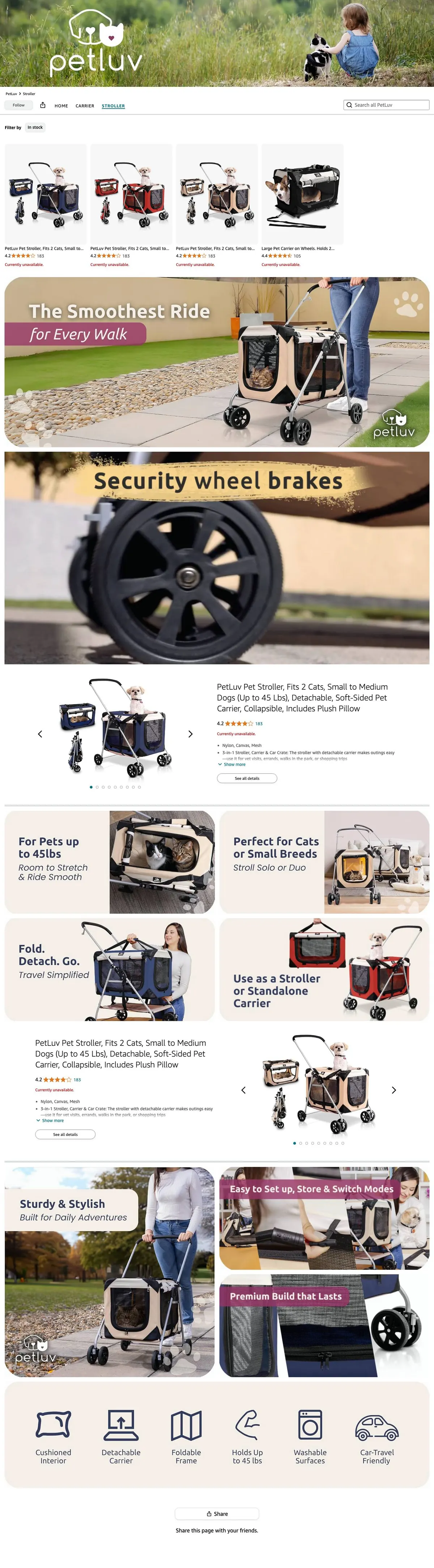 PetLuv storefront, stroller page